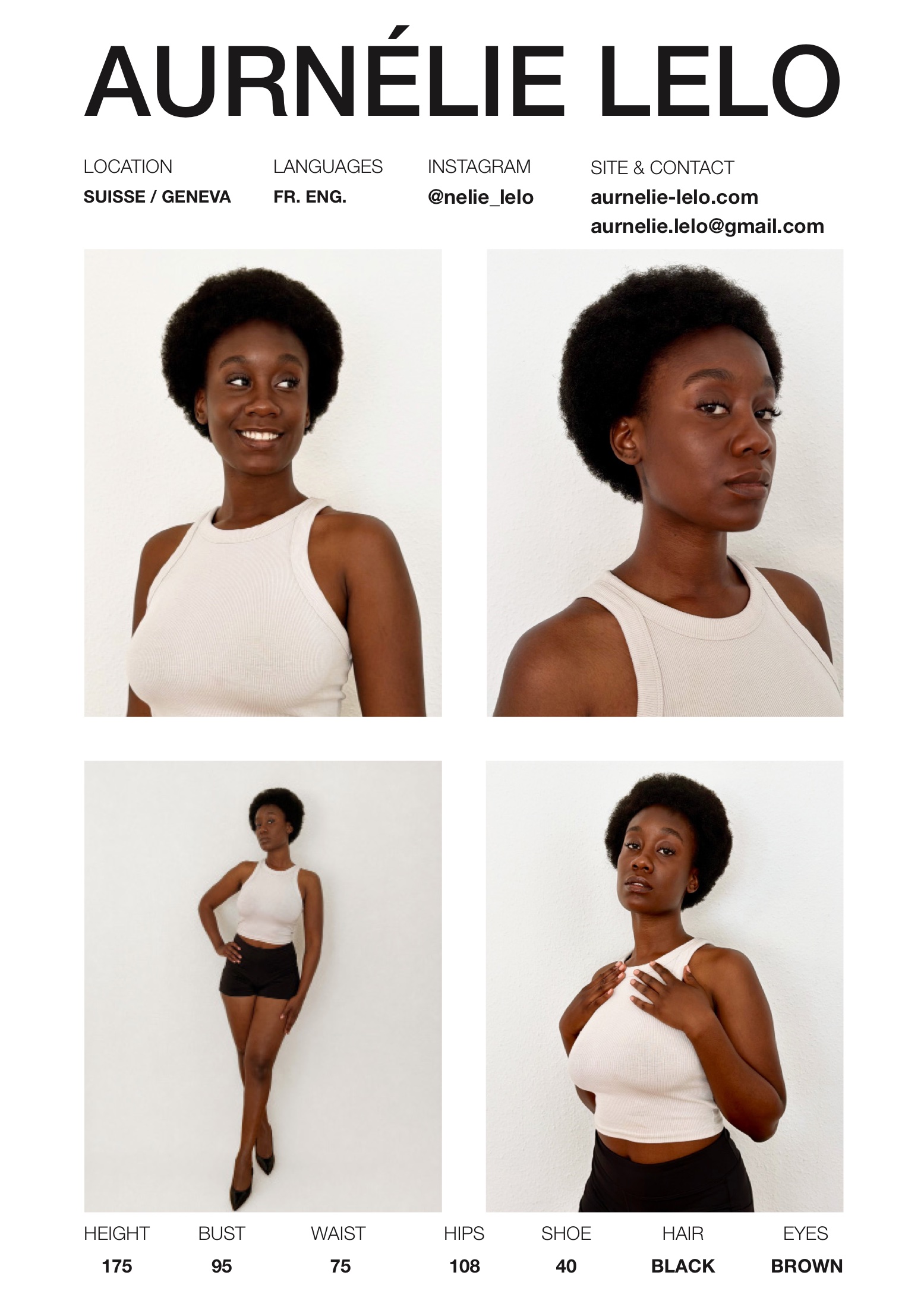 Comp card d'Aurnélie Lelo